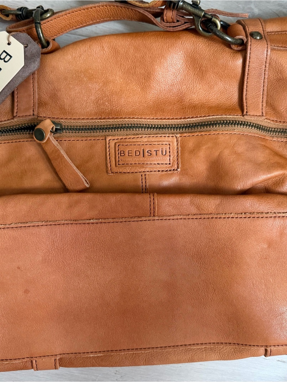 BED|STU Tan Leather Studded Messenger Bag with Adjustable Strap - Picture 5 of 12